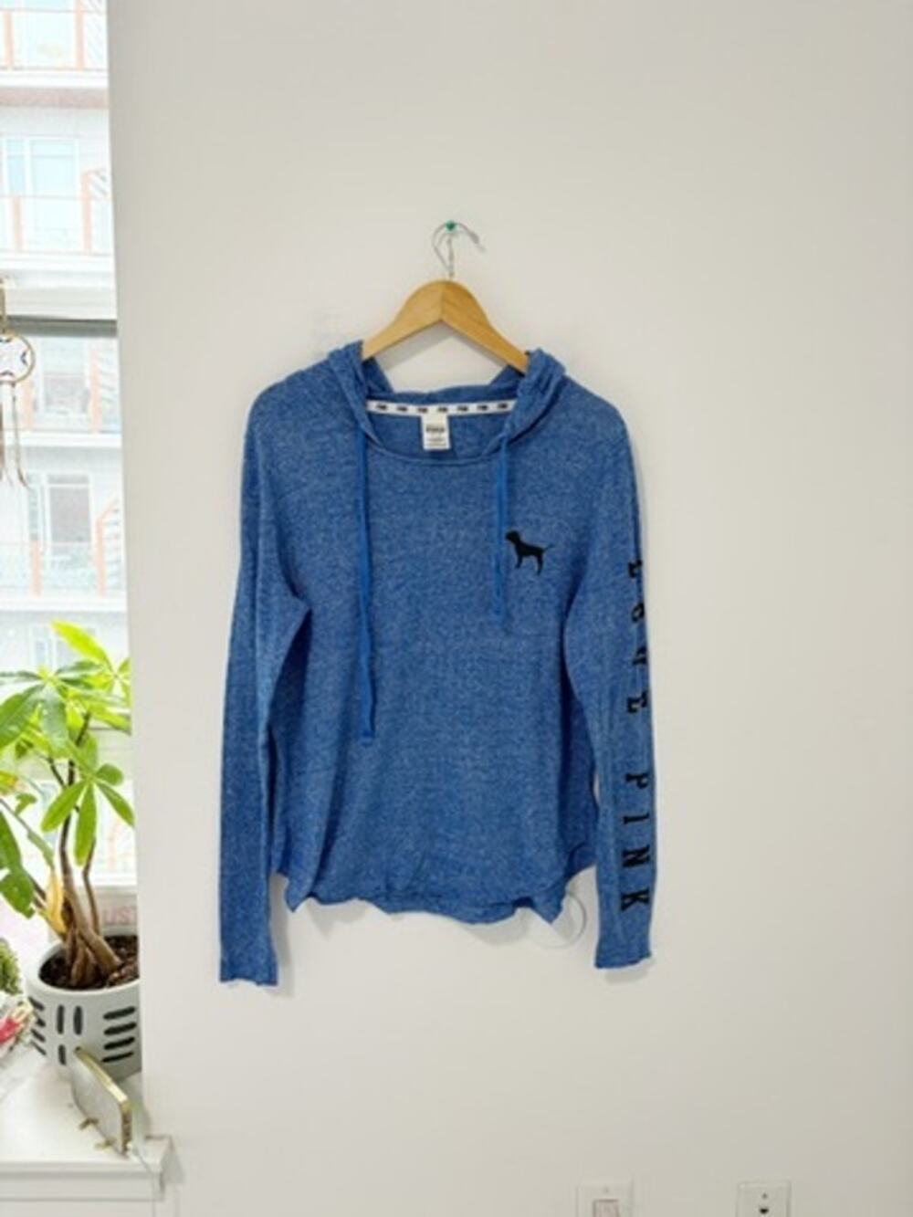 Victoria's Secret PINK Blue Knit Hoodie Sweatshirt Size Medium